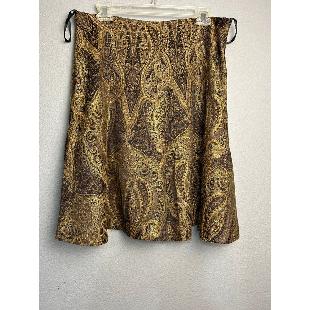 Alyn Paige New York Y2K Victorian Gold Brown Paisley Brocade Flared Skirt Sz 16